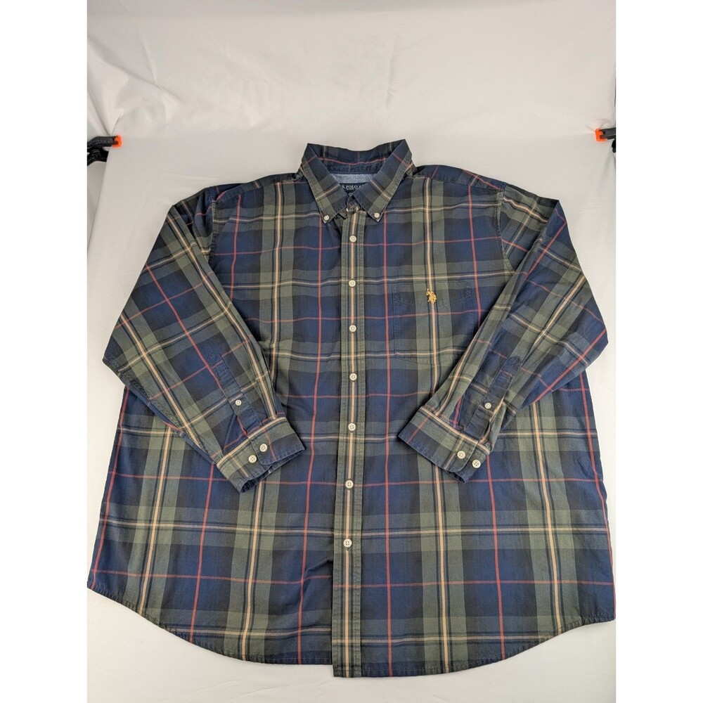 Men's 2XL US Polo Assn. Button Down Shirt Big Plaid Checkered Classic Blue Green